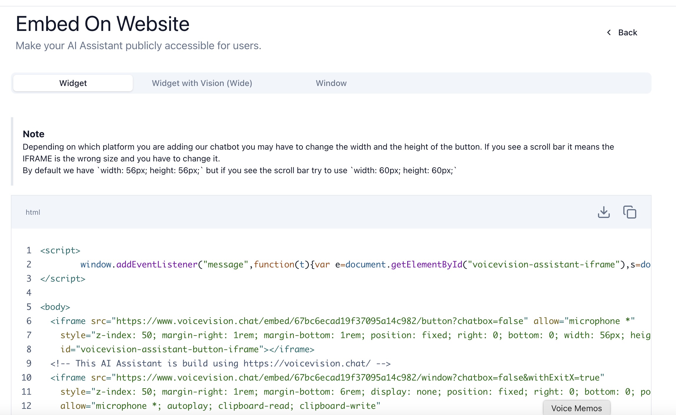 website embed code